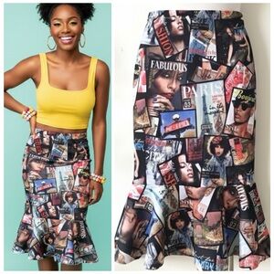 Dopamine Y2K Paris Magazine Print Stretch Skirt Collage Black Girl Magic Size L